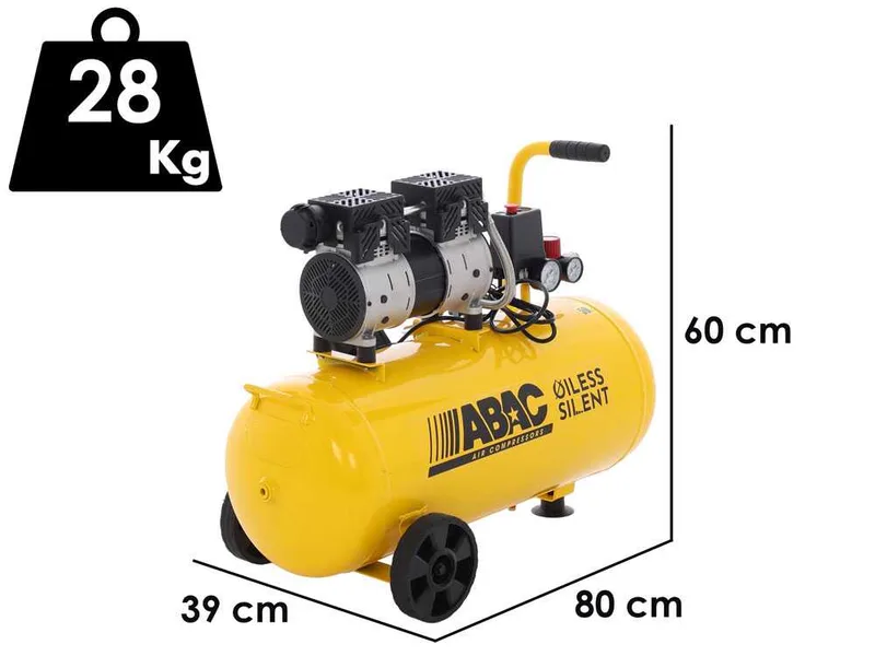 ABAC Montecarlo Xt Sil 10 Yellow - Compresseur d'air électrique monophasé insonorisé - Oil-less - Moteur 1 CV - 50 l