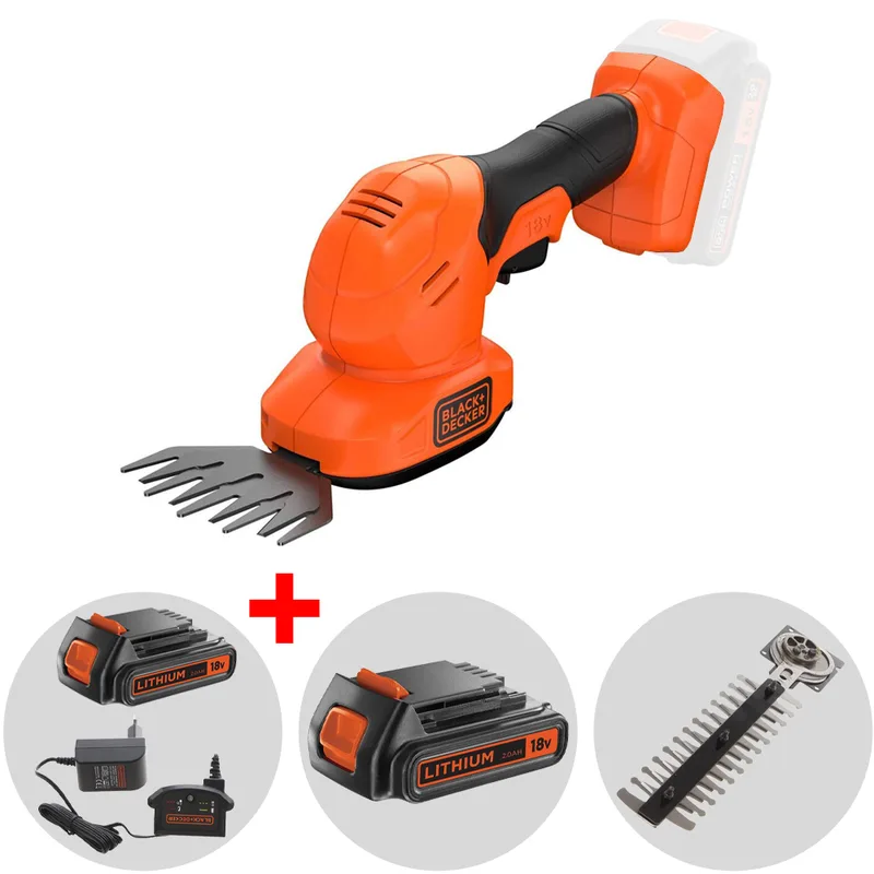 Black & Decker B&DBCSS18D1W - Cisaille à gazon et à haies à batterie 18V 2Ah + une batterie 18V 2Ah