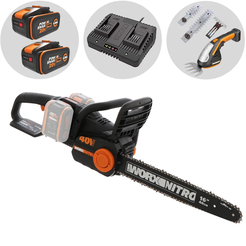 Worx WG385E nitro - Tronçonneuse à batterie - 2 x 40V 4Ah - Lame de 40 cm
