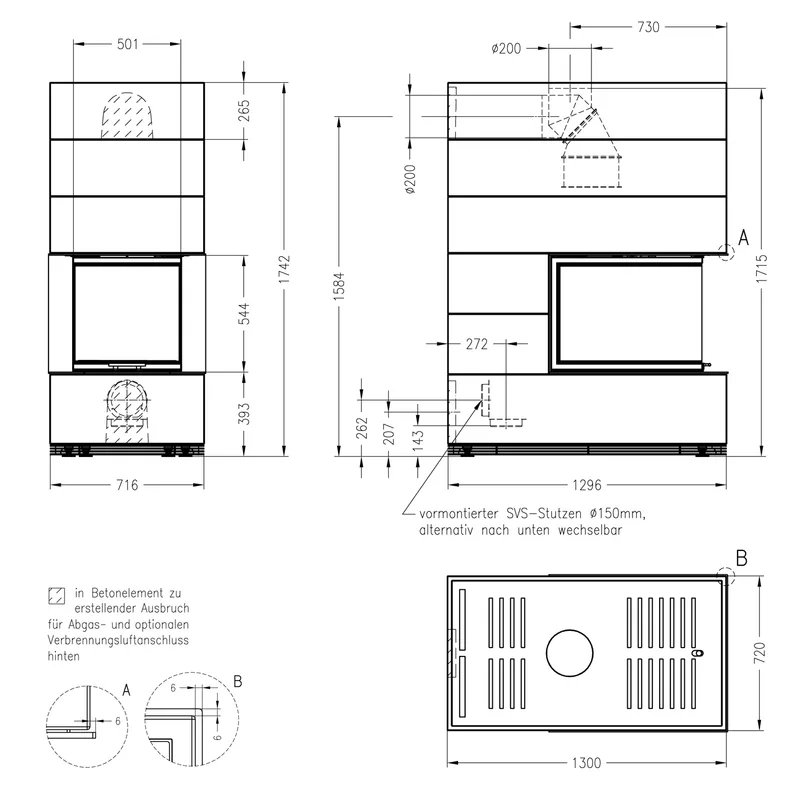 Kit de cheminée Spartherm SIM 1/3/Arte U-70h-4S Nature