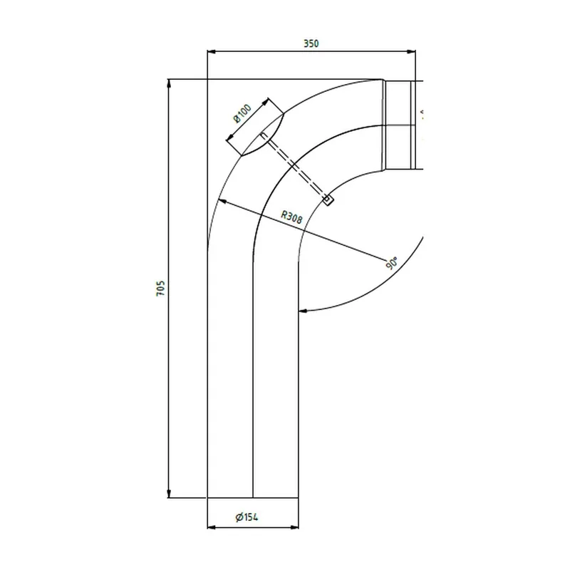 Raik coude LS diamètre 150/90° 2,00mm lisse 705/350 avec porte intégrée gris