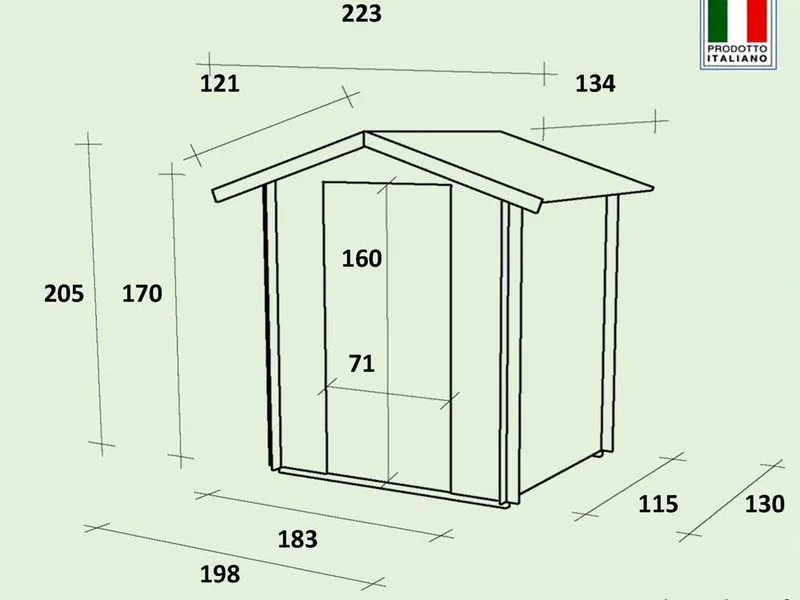 Alce Livia 198x130 mélèze - Abri de jardin en bois - Avec fenêtre frontale - 198x130x205 cm