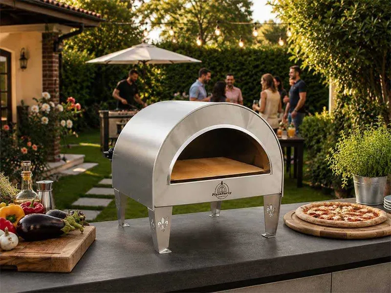 Pizza Party Ardore Silver - Four à pizza à gaz d'extérieur - Chambre de cuisson 40 x 40 cm - Sole en biscotto réfractaire