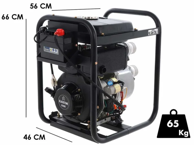 Pompe thermique diesel Blackstone BD 8000ES raccords 80 mm - 3 pouces - démarrage électrique - réservoir de 14 litres - Euro 5