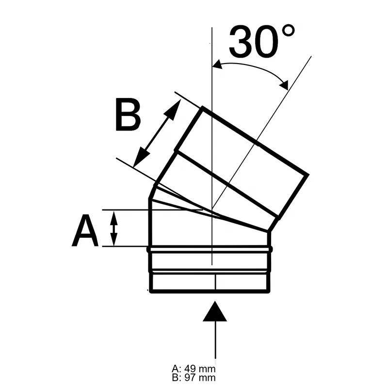 Schiedel PRIMA PLUS coude 30° Ø130 mm simple paroi mat