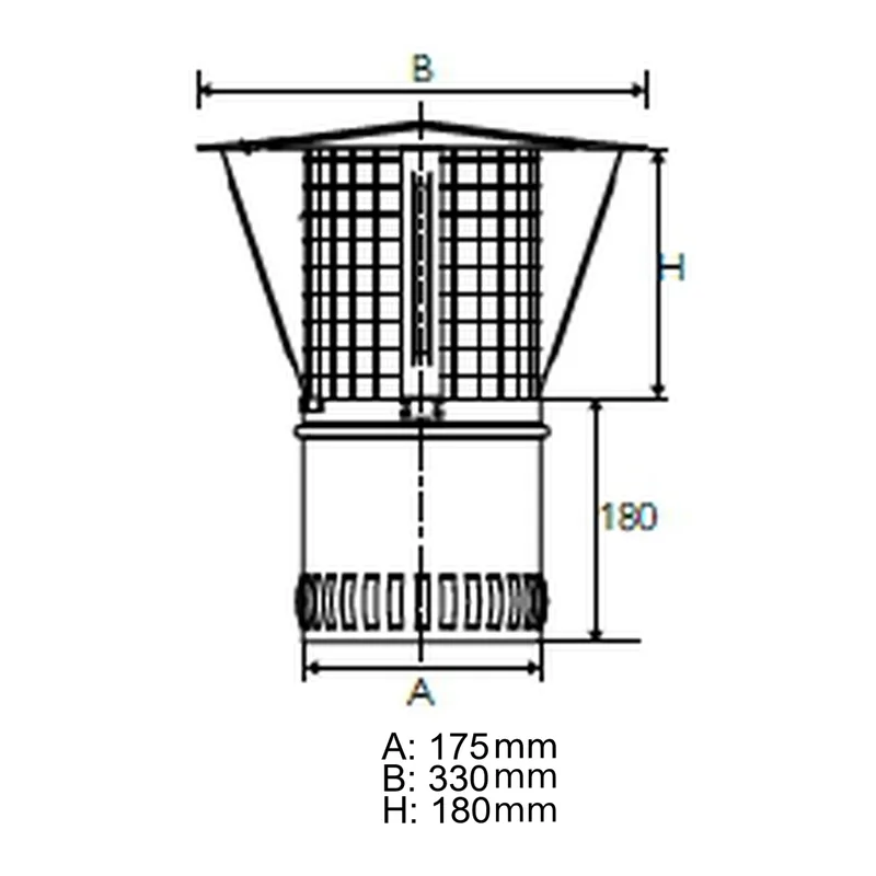 Schiedel chapeau de pluie Ø180 mm avec grille pare-étincelles brillant