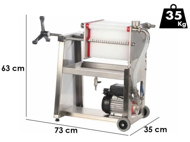 Enotecnica Pillan F20 - Filtre à plaques pour vin sur chariot - Châssis en acier INOX et pompe NOVAX