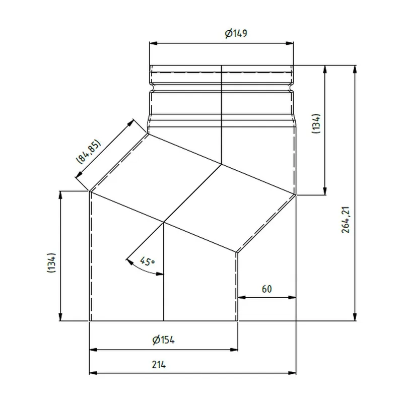 Raik coude décalé LS diamètre 150x264x2,00mm réduit décalage 60mm noir