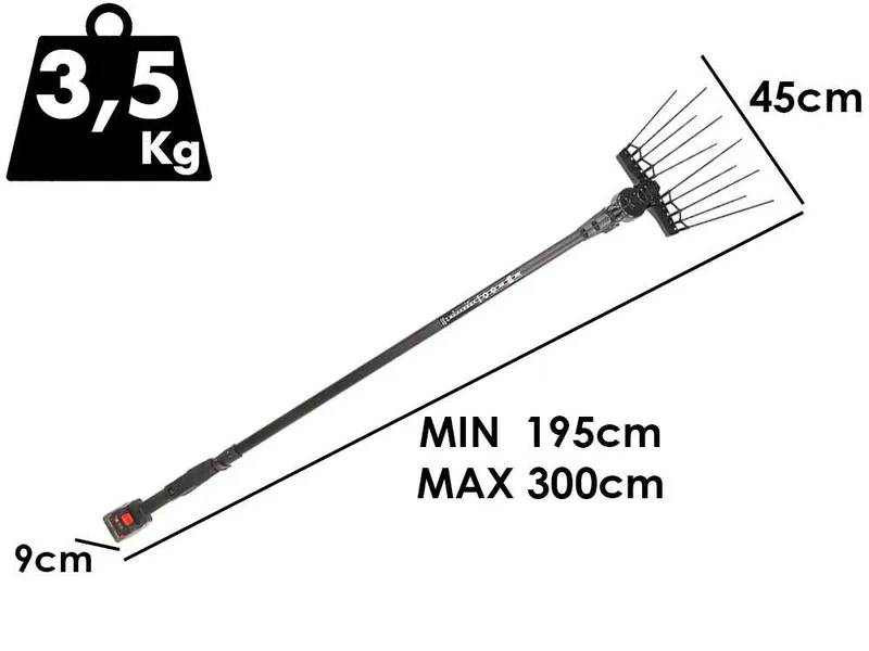Aima Twigo Basic Cordless - Peigne vibreur électrique à batterie - Perche télescopique en aluminium 195-300 cm - 2 x 21 V 5,2 Ah