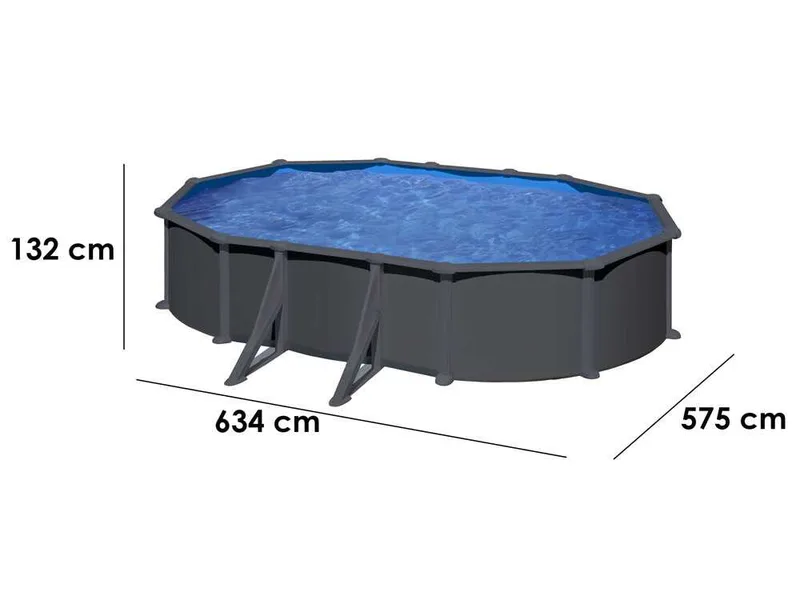 Gre Anthracite Ovale 610x375x132cm - Piscine hors-sol en acier