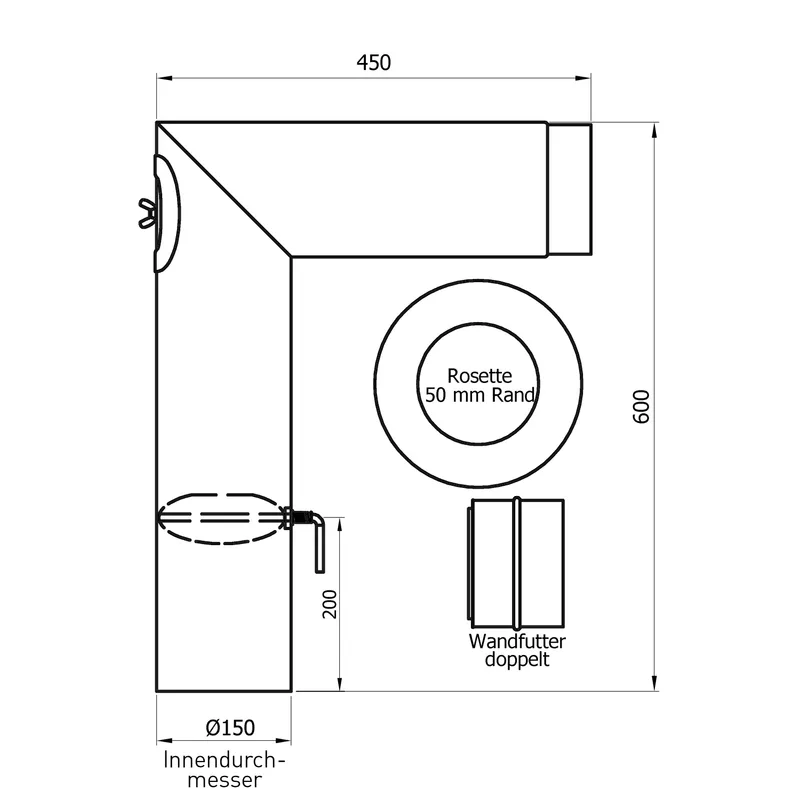 Raik Basic ensemble de coudes de tuyau de fumée 150mm noir 2 pièces – angulaire pour tuyau de fumée / conduit de fumée