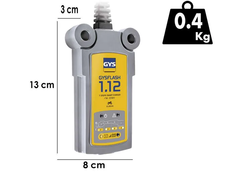 GYS Flash 1.12 - Chargeur et mainteneur de charge automatique - Batteries 12 V de 1,2 à 32 Ah
