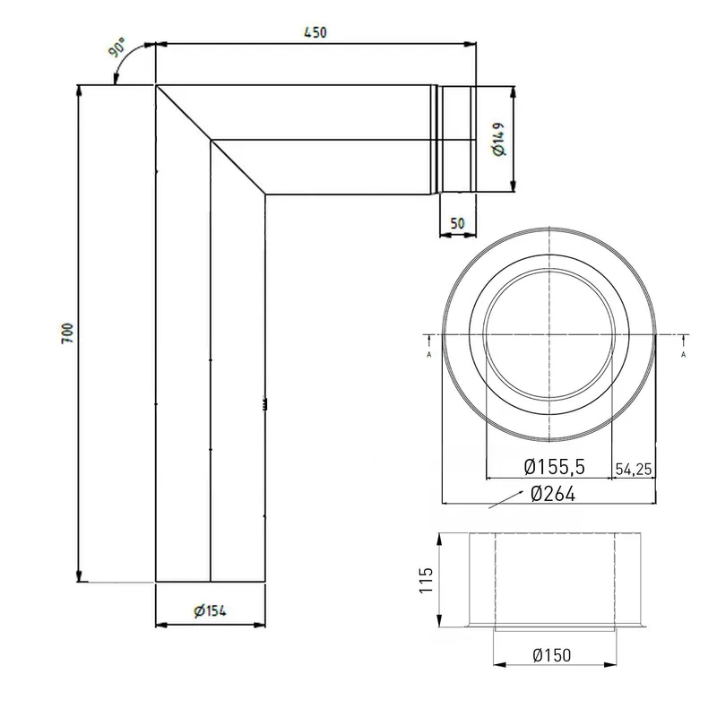Raik Lifestyle Set coude 150mm gris 90° 2 pcs avec porte pour tuyau de fumée / conduit de fumée
