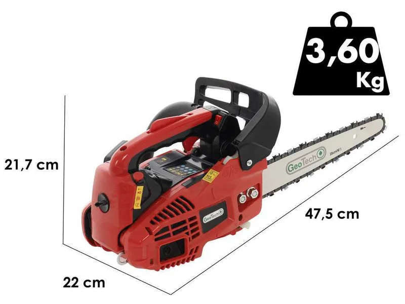 GeoTech GMS 25-25C - Tronçonneuse thermique pour l'élagage - Lame carving 25 cm