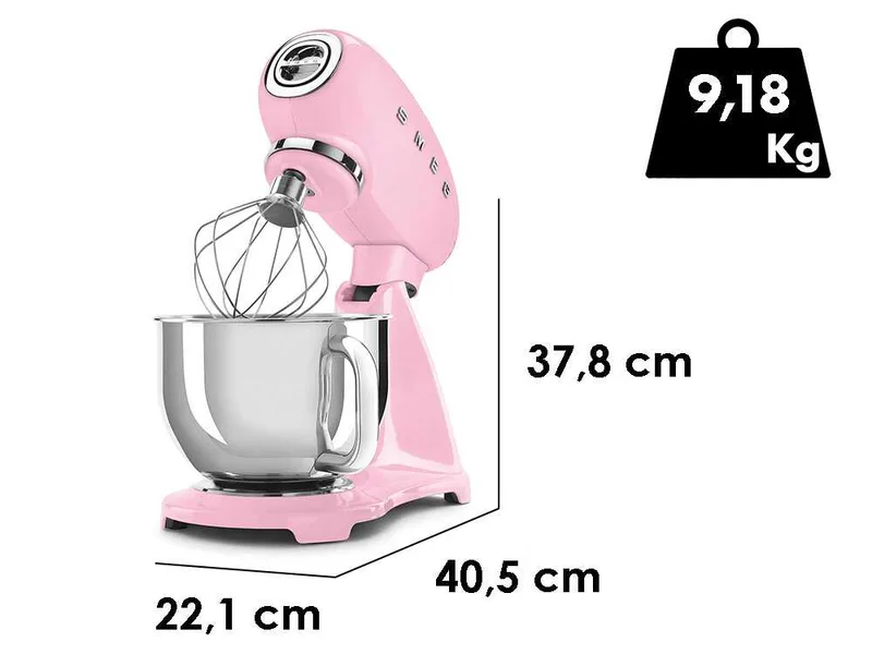 Smeg Full Color Rose - Batteur mélangeur planétaire - Cuve en acier inoxydable de 4,8 litres