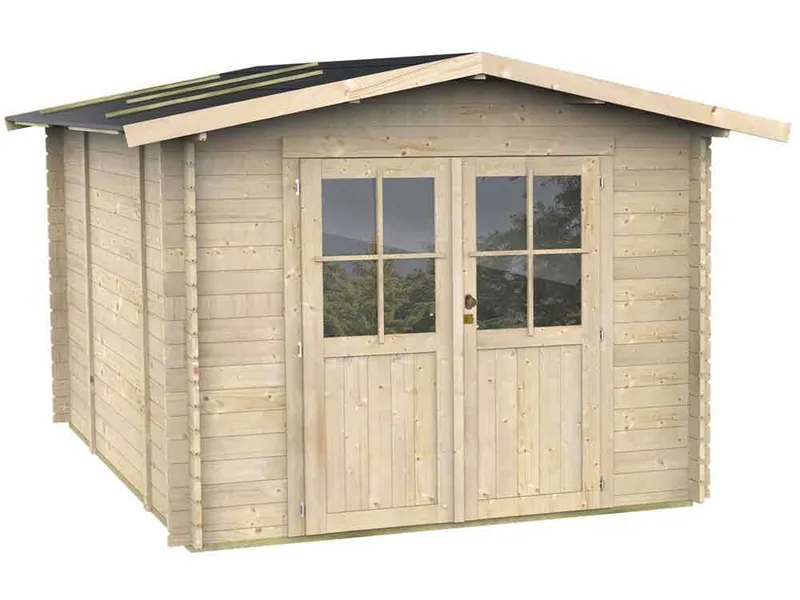 Alce Opera 300x250 - Abri de jardin à bois - Avec fenêtres et porte à double battant - 300x250x219 cm