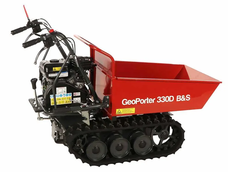 GeoTech Pro GeoPorter 330D B&S - Brouette motorisée à chenilles à 6 galets avec benne dumper - 300 kg