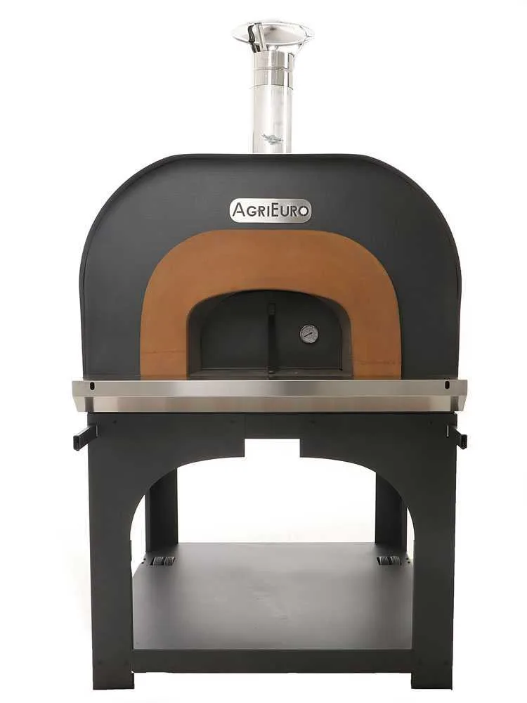 AgriEuro Cibus Inox 1000 - Four à bois pour pizza d'extérieur avec chambre de cuisson Ø 100 - Capacité de cuisson : 6 pizzas