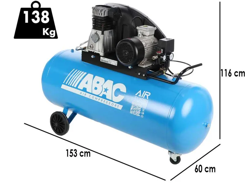 ABAC EXT A39B 270 CT4 - Compresseur d'air électrique triphasé à courroie - Moteur 4 CV – 270 L