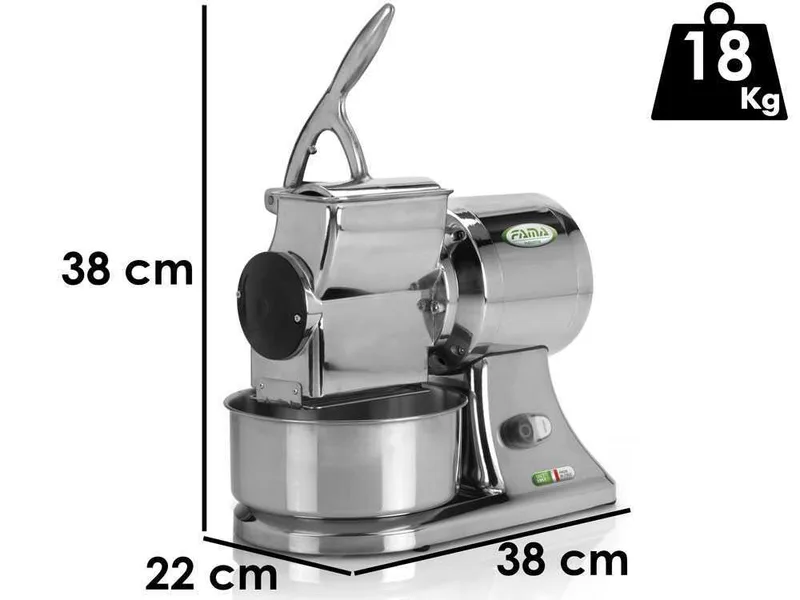 FAMA GS - Râpe électrique professionnelle - Corps en aluminium poli - triphasé - 400V / 1CV