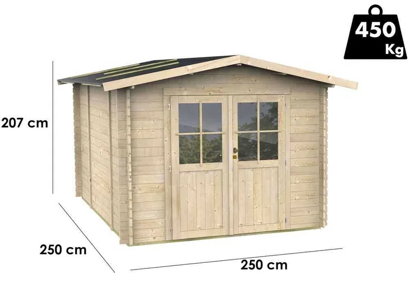 Alce Opera 250x250 - Abri de jardin à bois - Avec fenêtres et porte à double battant - 250x250x207 cm